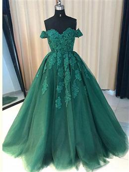 Picture of Green Off Shoulder Ball Gown Party Dresses, Gorgeous Tulle Evening Formal Dresses